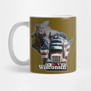 Wisconsin. Truck. Flag. Nature. Mug